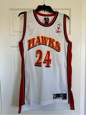 Reebok Atlanta Hawks White Red Gold #24 Jersey